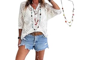Womens Crochet Top Bohemian-Inspired Beige V-Neck Crochet Blouse for Women, Beach Vacation Summer Top