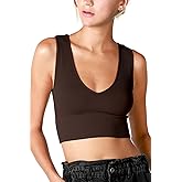 NIKIBIKI Women Seamless Plunge V-Neck Ribbed Crop Top, Made in U.S.A, One Size