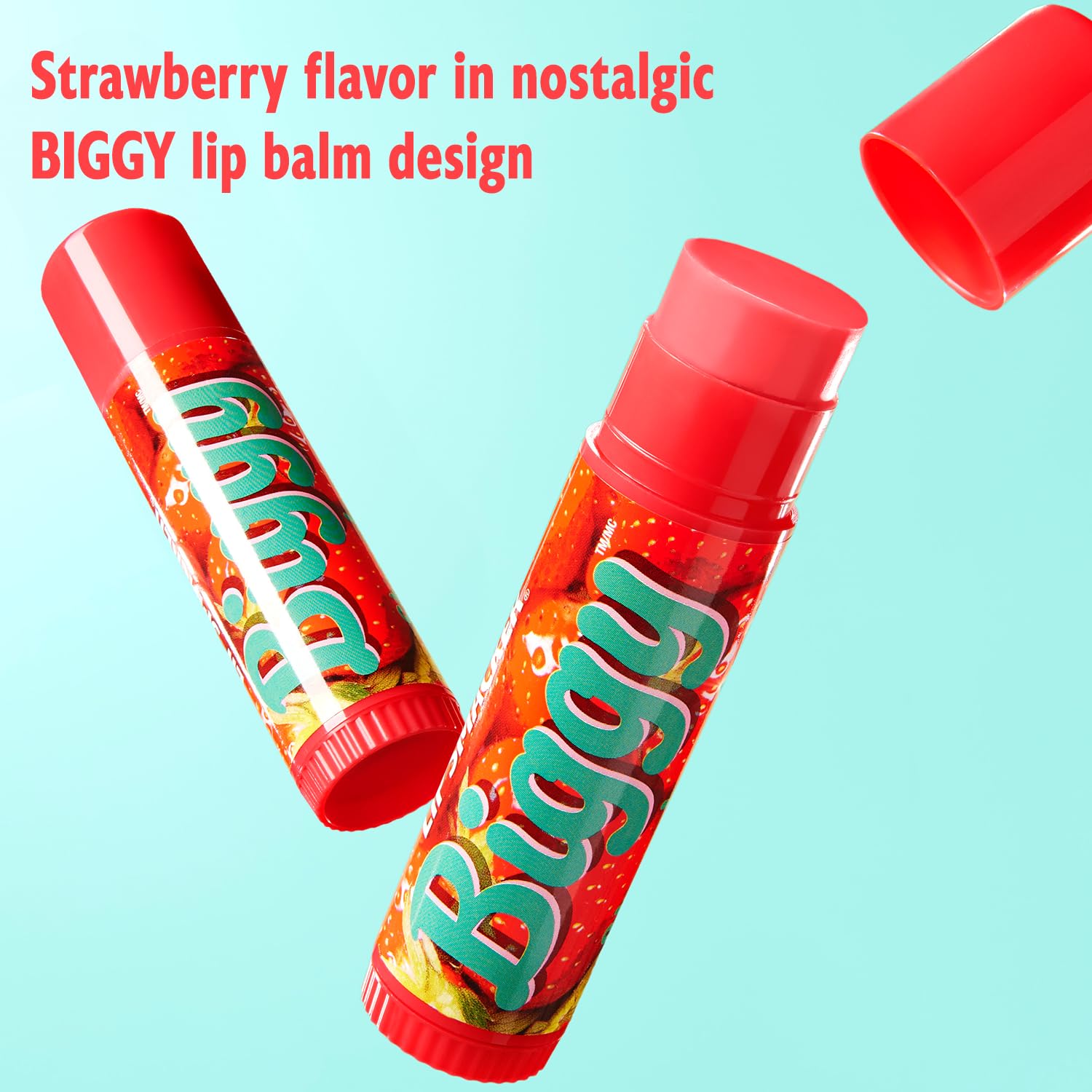 Lip Smacker Biggy Lip Balm, Nostalgic Flavor, Ultra-Moisturizing & Hydrating, Clear Glossy Finish, Fun & Collectible Gift for All Ages - Strawberry