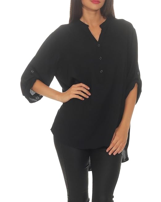 ZARMEXX Locker fallende Viskosebluse Hemdbluse 3/4 Arm - Fischerhemd Loose Fit Leichte Bluse Tunika One Size (38-42)