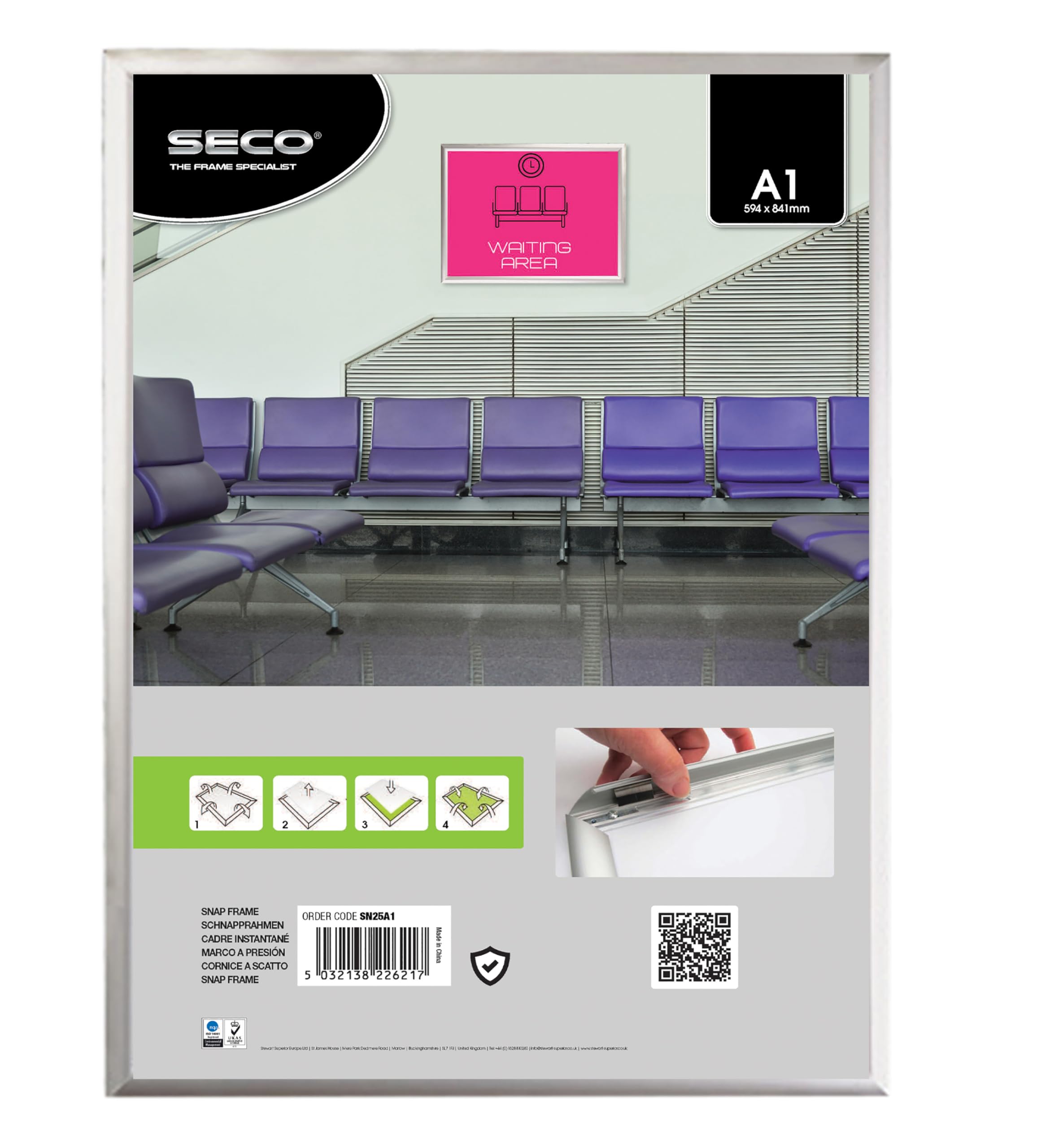 SECO A1 Aluminium 4 Sided 25mm Snap Frame - Silver, AMA1