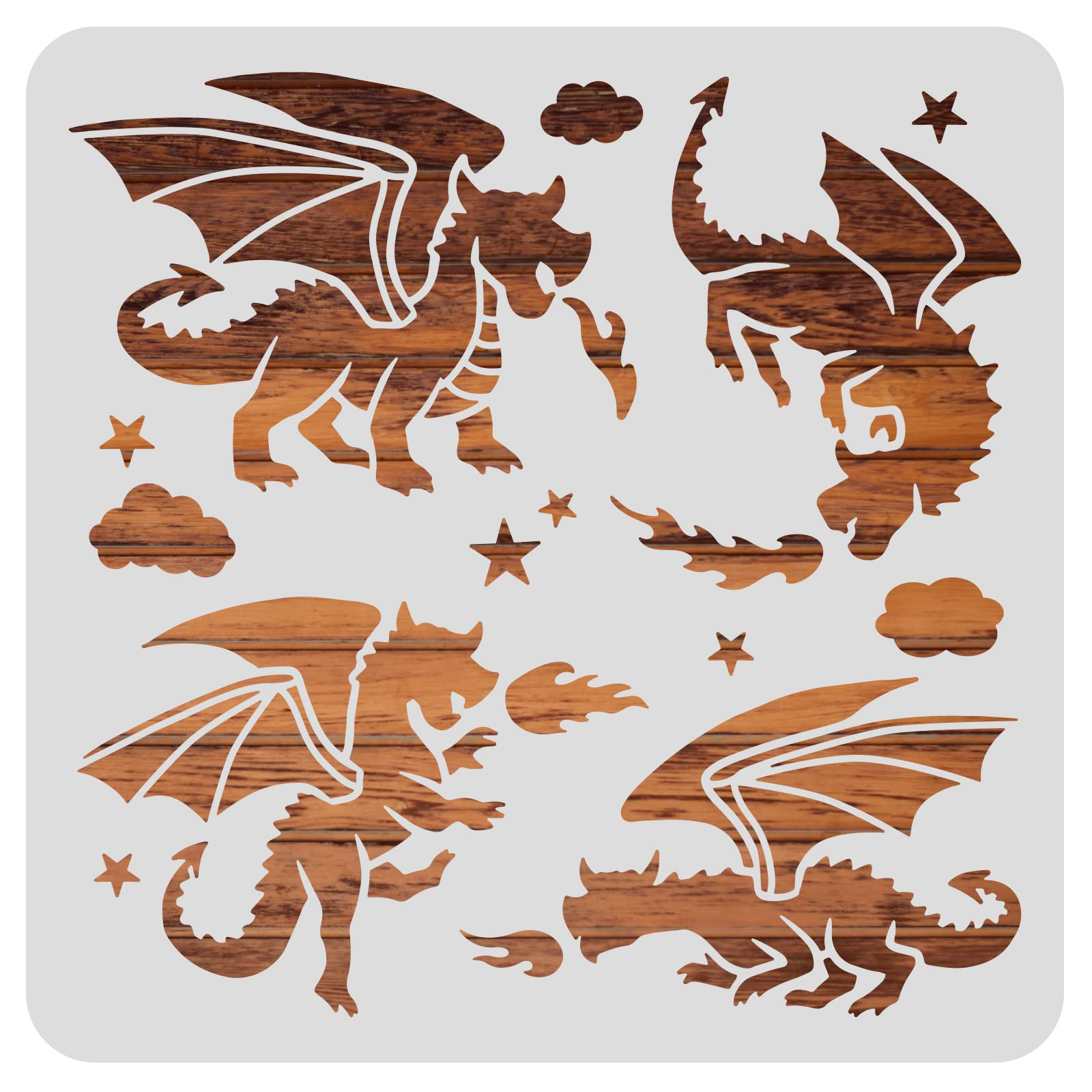 BENECREAT 30x30cm Dragon Plastic Stencil, Medieval Dragon Stencil Fantasy Theme Painting Template for Diary Scrapbook DIY Craft, Wall Floor Decoration