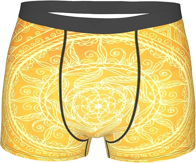 Men's Underwear,Yellow Mandala Vintage Lace Style Authentic Circles Sun Inspired Cosmic Blossom