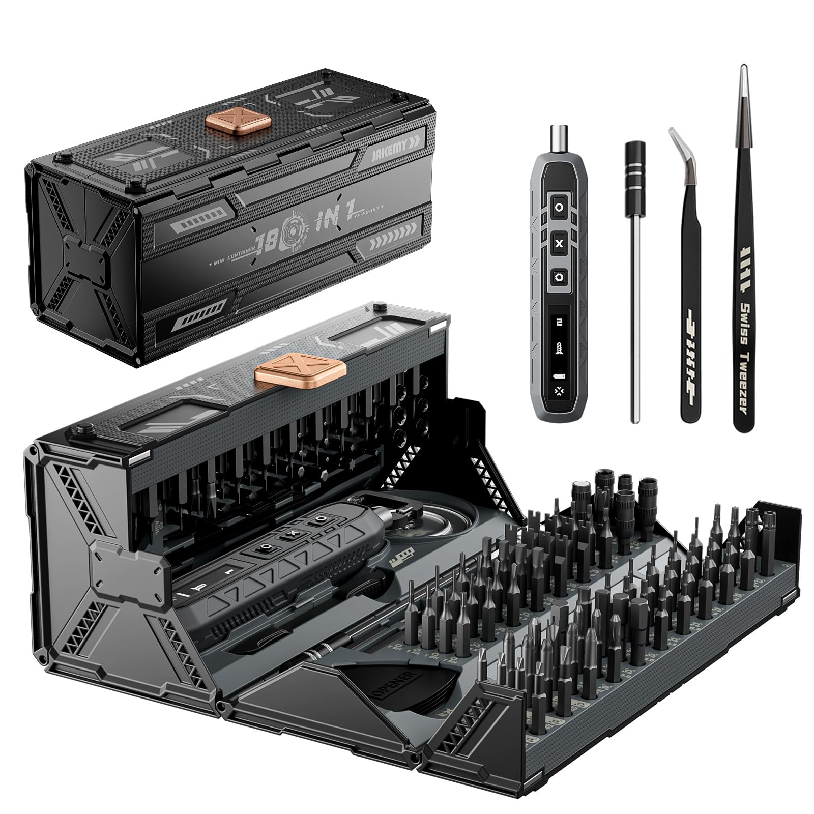 JAKEMY Mini Electric Screwdriver Set with 3 Torque,Cordless USB C Charging 180 in 1 with 160 Magnetic bits Precision Screwdriver for Laptop, Phone, Computer, Watch Christmas for Men