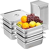 VEVOR 8 Pack Hotel Pans with Lids, 1/2 Size Anti-Jam Steam Pan, 0.8mm Thick Stainless Steel Steam Table Pan, 4-Inch Deep Commercial Table Pan, Catering Storage Food Pan, for Industrial & Scientific