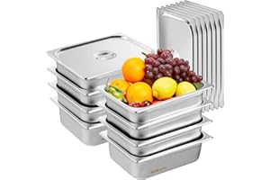 VEVOR 8 Pack Hotel Pans, 1/2 Size Anti-Jam Steam Pan with Lid, 0.8mm Thick Stainless Steel Steam Table Pan, 4-Inch Deep Commercial Table Pan, Catering Storage Food Pan, for Industrial & Scientific