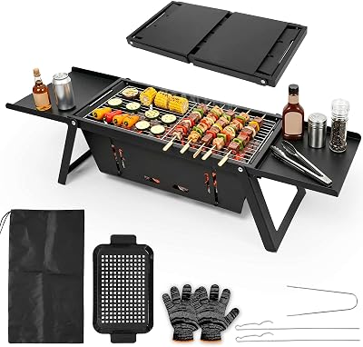 Camping Klappgrill Edelstahl Holzkohlegrill 54x21cm