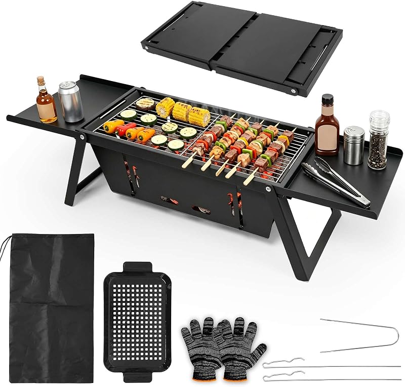Camping Klappgrill Edelstahl Holzkohlegrill 54x21cm