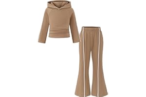 SODLON Girls Clothes Kids Winter Hoodies Outfits Ruched Sweatshirts Flared Sweatpants Fall Sweatsuit Set Little Girl Clothing