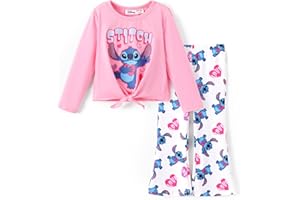Disney Frozen Princess Minnie Stitch Girl Clothes Long Sleeve Knot Front Sweatshirt Flare Pants Fall 2 Piece Outfit 2-9Y