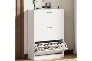 Lilvduybz Narrow Shoe Storage Cabine with 3 Flip Drawers, 30.7" W Freestanding Shoe Cabinet, Slim Shoe Storage Cabinet with A