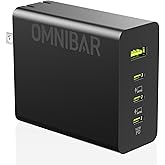 Omnibar 140W USB C Charger Block, 100W GaN Tech Fast Charging Laptop Charger, 4-Port Compact USB C Wall Charger Power Adapter for MacBook, Dell XPS, iPad, iPhone 17/16/15, Samsung Galaxy S25/S24