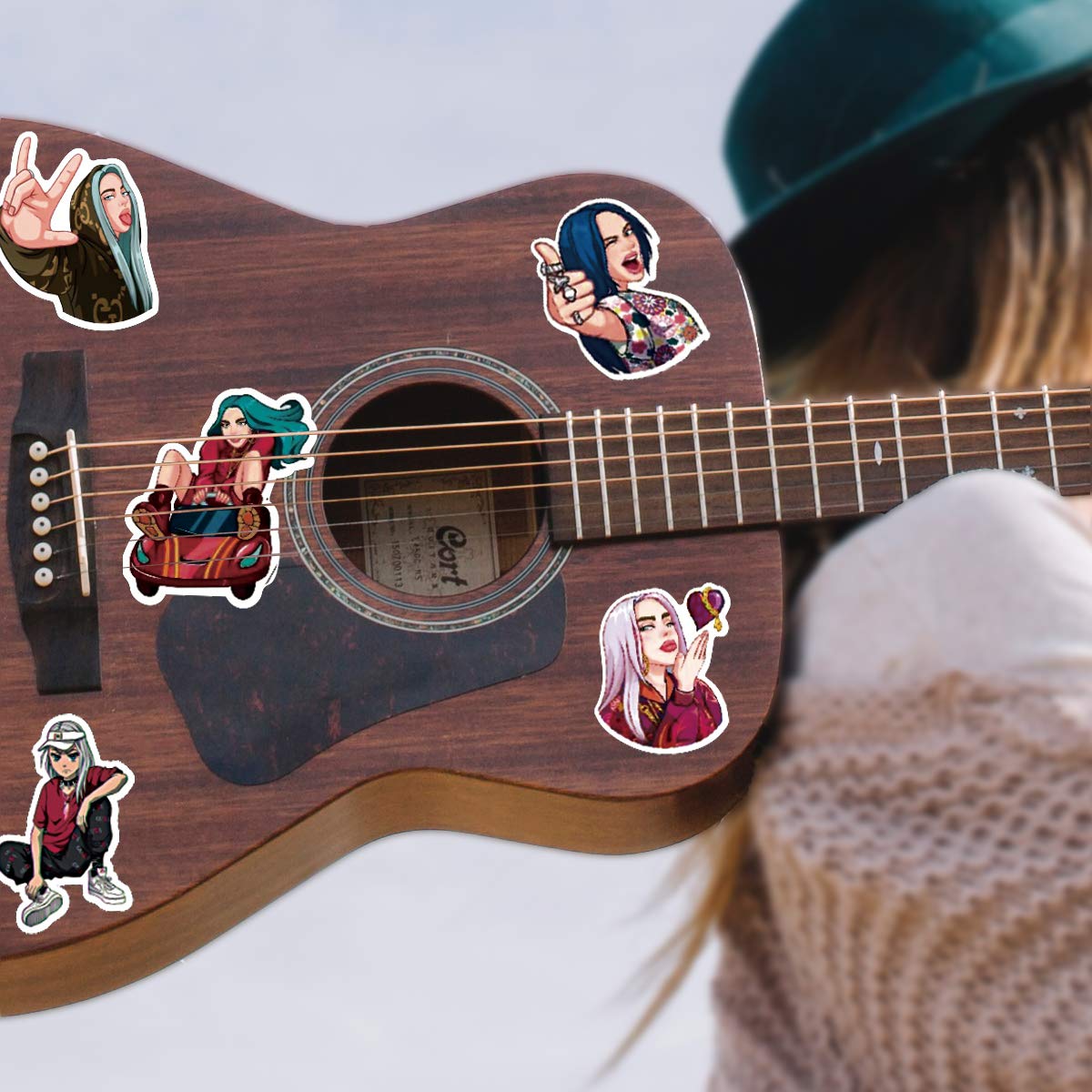 WOCOCO Singer Billie Eilish Stickers for Girls Kids Teen, Waterproof Vinyl Stickers for Laptop, Water Bottles, HydroFlask (50 Pack)