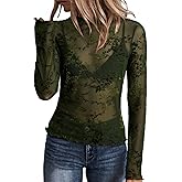 Dokotoo Women's Velvet Floral Embroidery Mesh Tops Gradient 2026 Long Sleeve Lace Shirt