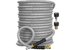 NAVOHEVEN 3/8" Pressure Washer Hose 100FT 4800 PSI, Kink Resistant Steel Braided Layer & NonMarking Rubber for Hot/Cold Water, High Power Washer Hose With 3/8 Inch Quick Connect & M22 Fitting, Gray