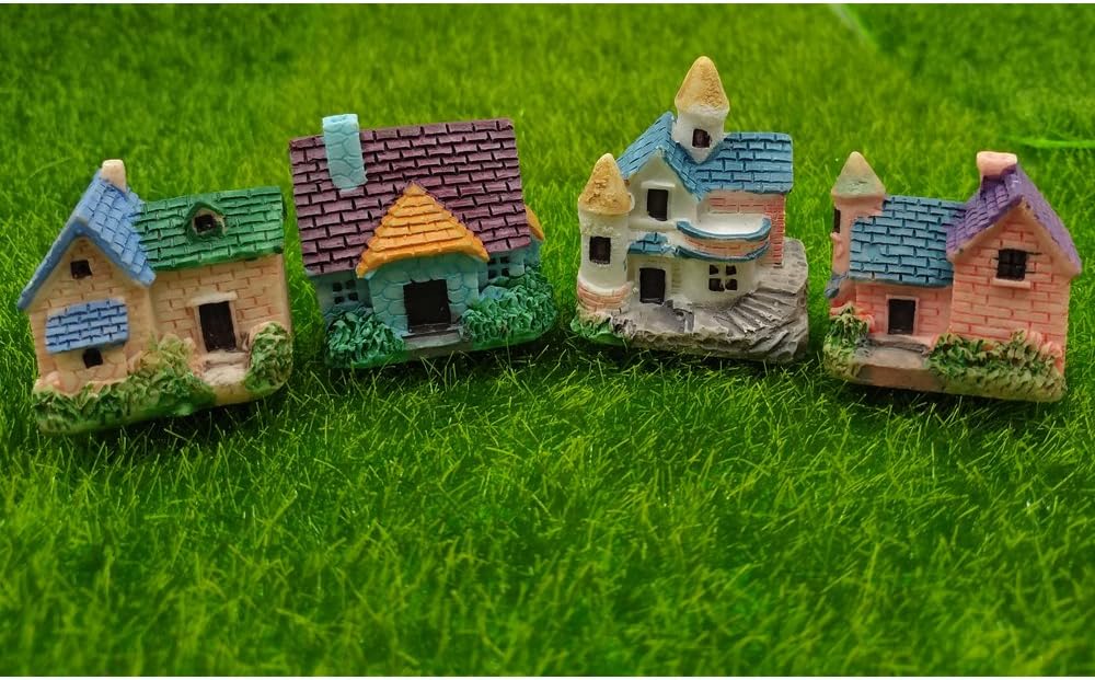 EMiEN 4 Pieces Mini Villa House Miniature Ornament Kits,Miniature Ornament for DIY Dollhouse Decoration Fairy Garden Plant Décor