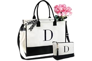 BeeGreen Personalized Birthday Gifts for Women Canvas/Jute Tote Bag w Zipper & Adjustable Strap & Inner & Side Pouch for Mom