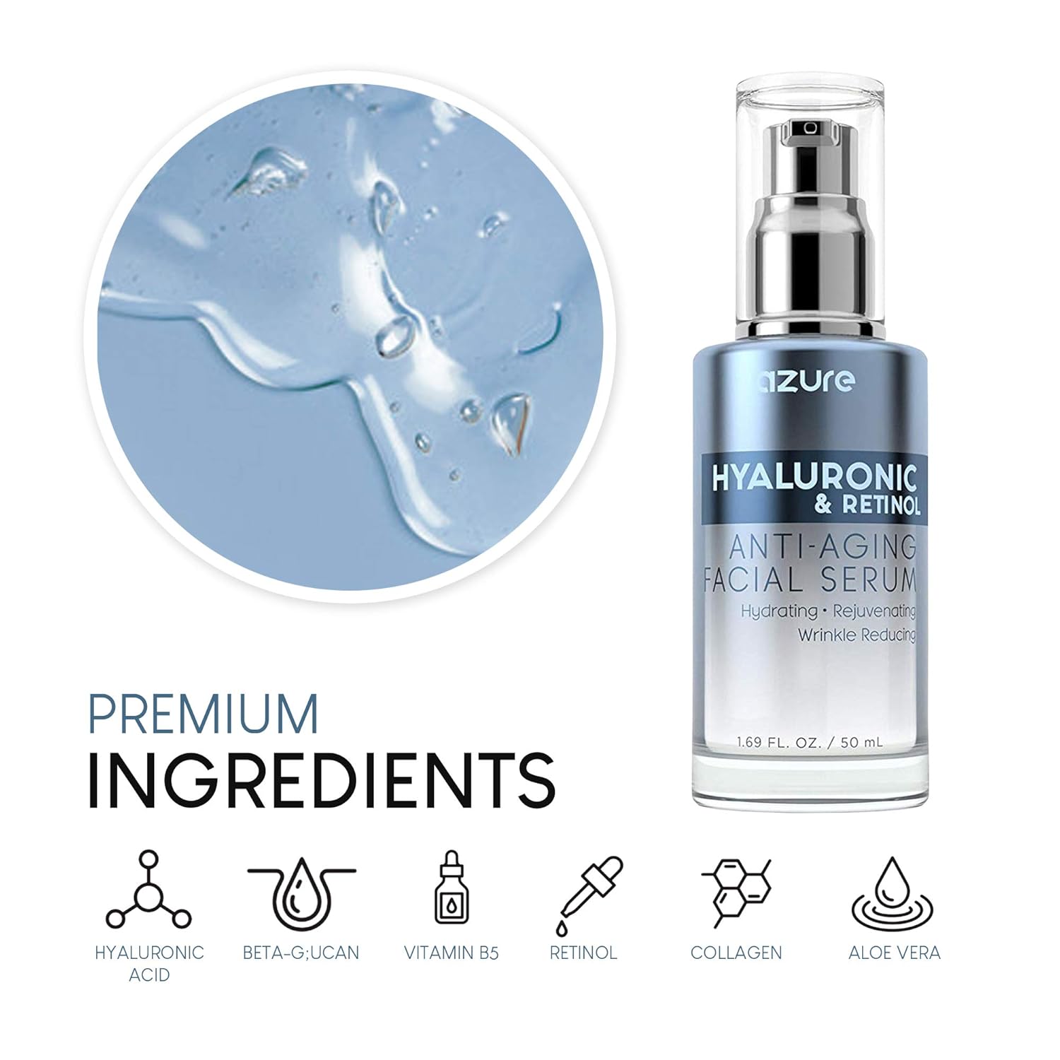 azure hyaluronic & retinol facial serum