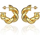 Lauren-Spencer Chunky Gold Hoop Earrings for Women 18K Real Gold Plated Open Hoops Teardrop Earrings Lightweight Hypoallergenic Trendy Thick Gold Hoop Earrings for Women Jewelry
