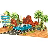 HEARTAGS- Pop Up Birthday Card for Men, Classic Car Birthday Pop Up Card For Dad, Husband, Brother, Son, Grandpa, 3D Popup Greeting Cards Size 6x8 inches Includes Message Note and Envelope