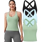 Evercute Workout Yoga Crop Tank Tops for Women 1/2/3 Pack Criss Cross Strappy Tops with Built in Bra Ribbed Seamless Tanks