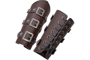 HiiFeuer Medieval PU Leather Buckle Arm Bracers, Knight LARP Retro Renaissance Arm Guards, One Size One Pair