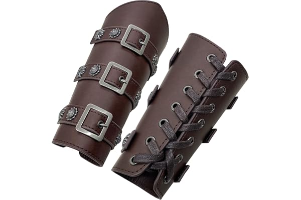 HiiFeuer Medieval PU Leather Buckle Arm Bracers, Knight LARP Retro Renaissance Arm Guards, One Size One Pair