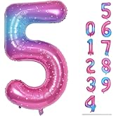 40 Inch Number 5 Foil Balloon for Axolotl Pony 5th Birthday Decorations | Big Gradient Blue Pink Purple mylar Number Balloons 0-9 for Girls Women Kpop Dollhouse 5th Party Decorations Supplies