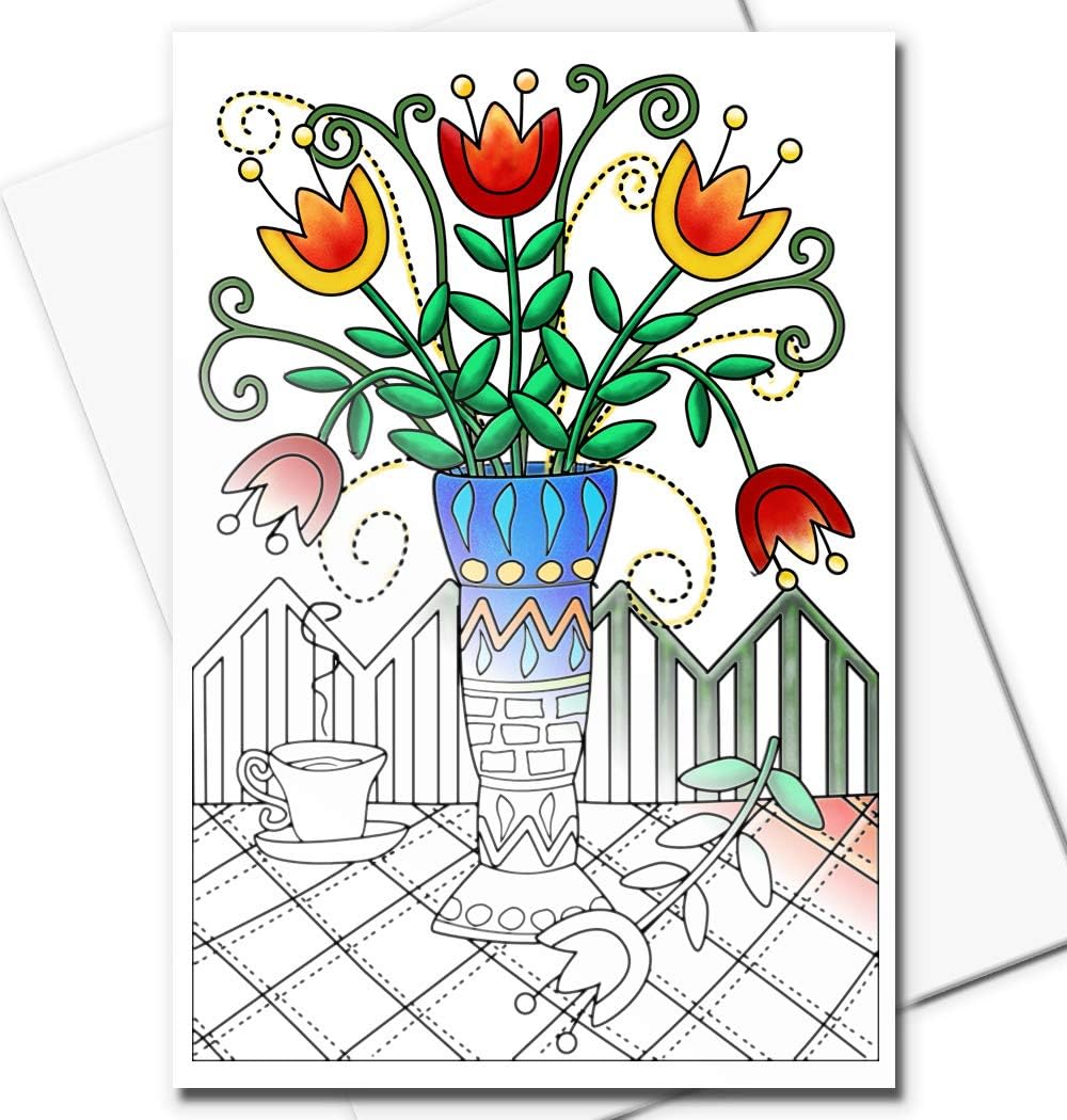 Art Eclect Adult Colouring Flower Greeting Cards for Birthdays and Thank You Note Cards (10 Cards and 10 White Envelopes