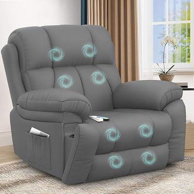 Poltrona Reclinável Relax para Seniores, com Massagem e Aquecimento, Apoio para os Pés Extensível, Portas USB Tipo C+, Porta-Copos Ocultos e dois bolsos laterais, Sofá Reclinável Extra Grande para a sala de estar