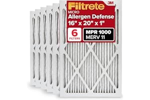 Filtrete 16x20x1 AC Furnace Air Filter, MERV 11, MPR 1000, Micro Allergen Defense, 3-Month Pleated 1-Inch Electrostatic Air Cleaning Filter, 6 Pack (Actual Size 15.69 x 19.69 x 0.81 in)