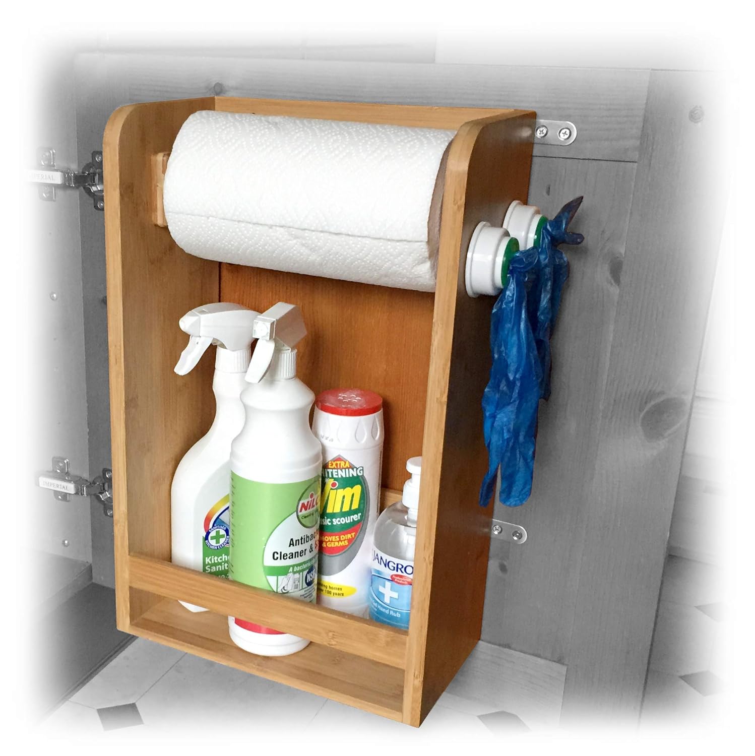 Bamboo Paper Towels Holder Under Sink Storage Kitchen Organiser