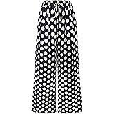 PRETTYGARDEN Womens Pants Elastic Waist Floral Lightweight Palazzo Pants for Women Casual Lounge Wide Leg Pants Woman