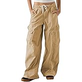 Cazaddi Women's Barrel Leg Cargo Pants Drawstring Elastic Waist Baggy Jeans with Pockets