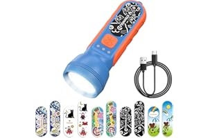 ETENWOLF L1 Rechargeable Flashlight for Kids,LED Flashlight with Fun DIY Stickers, 6 Light Modes, Adjustable Brightness, 1500mAh Battery, IPX5 Waterproof Flashlight for Camping, Home & Emergency