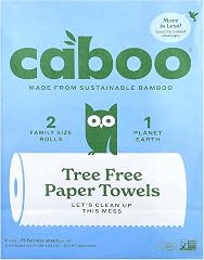 Caboo Tree Free Paper Towels, 2 Rolls, Tree Free, Plastic Free, Earth Friendly, Sustainable Kitchen Paper Towels with Strong 