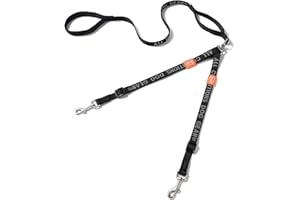 HOWGO Double Dog Leash, No Tangle 360° Swivel, Adjustable Two Padded Handles, Double Clip Dog Leash Coupler Splitter for 30~150 lbs Large and Medium Breeds (Black, 4/5'' x 4.8 FT, Std)