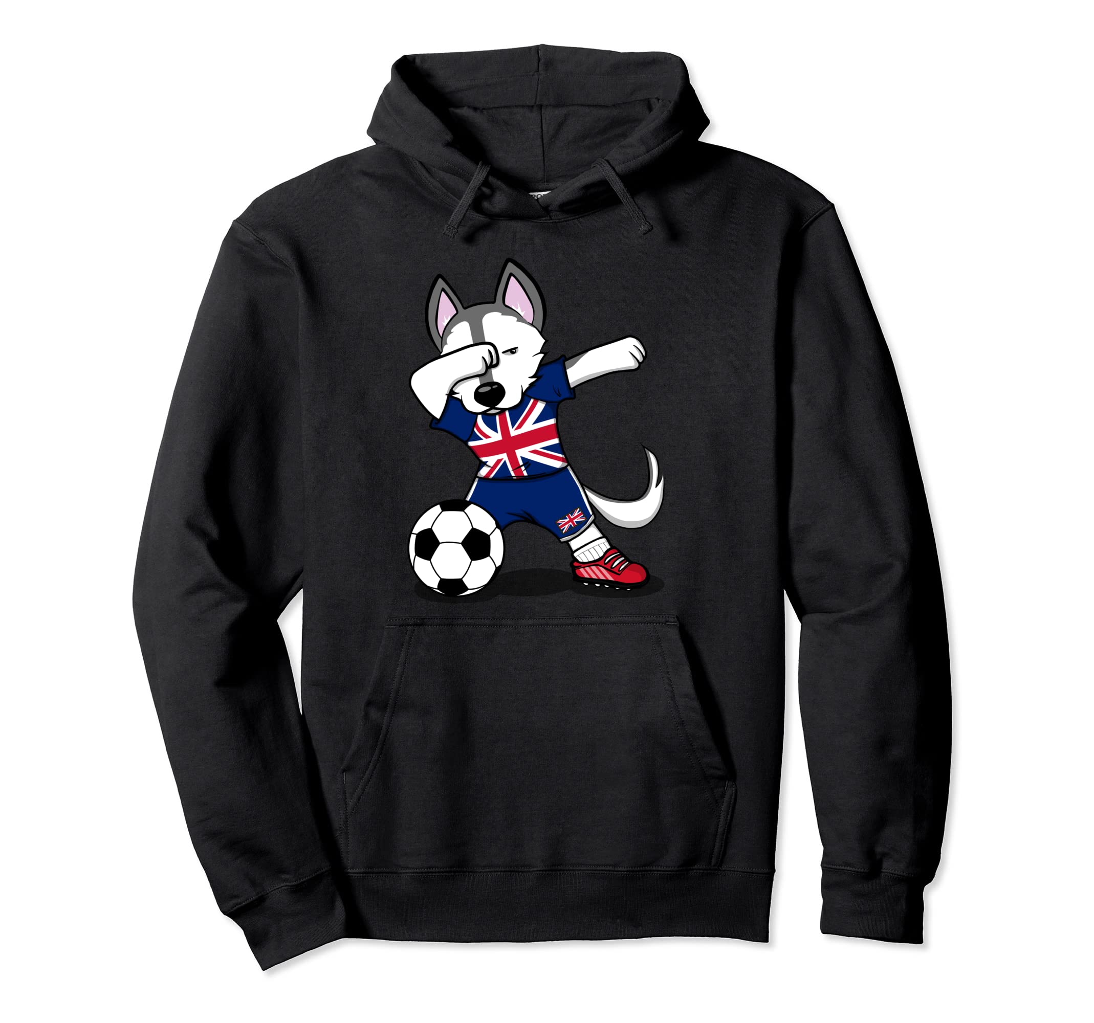 Dabbing Husky Dog United Kingdom Soccer Fans Jersey UK Flag Pullover Hoodie