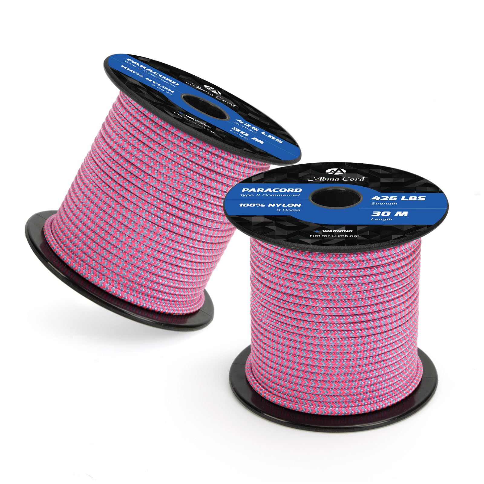 Abma Cord Paracord 425 lbs 3mm 100% Nylon 30M - Neon Pink & Sky Blue