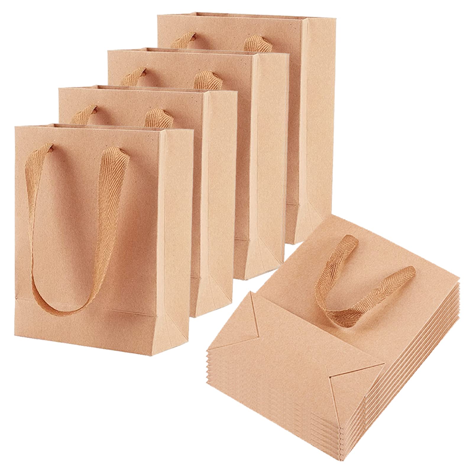 PH PandaHall 10pcs Paper Gift Bags, Valentine Kraft Gift Bag Brown Large Paper Pouches Plain Gift Shopping Bags with Handle for New Year Mothers Day Wedding Birthday Hen Party Gifts, 16x12x5.7cm