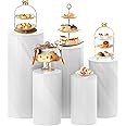 White Cylinder Pedestal Stands for Party- 5 Pieces , Large White Cake Pedestal Stand, Pedestal Display Plinth Pillars for Wedding Ceremony Birthday Party Art Decor-- 15.7*35.43''(L),14.17*29.5''(M),12.99*23.6''(S), 21.6*11.8"(XS), 19.68*10.6"(XXS)