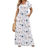 IN'VOLAND Plus Size Maxi Dresses for Women Summer Petal Short Sleeve Dress Casual Loose Flowy Long Sundress with Pockets
