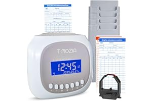 TIMOZIA Time Clocks for Employees Small Business, Auto-Align Time Clock, 6 Punches per Day Time Card Machine, Time Clock Punch Machine with 100 Time Cards, 2 Ink Ribbons and 4 Racks(Military Time)