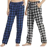 1-2 Pack Womens Flannel Pajama Pants Loungewear for Women Plaid Pajama Bottoms Soft Lounge Pj Pants Cotton Sleepwear