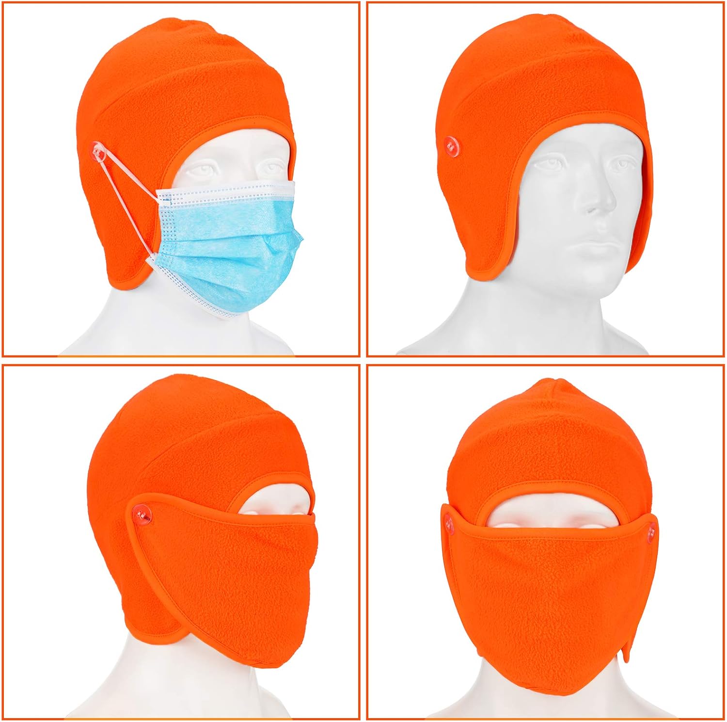 Geyoga 2 Pieces 2 in 1 Men's Hat Balaclava with Face Covering Warm Winter Cold Weather Headgear for Men Women (Fluorescent Orange) at  Women’s Clothing store