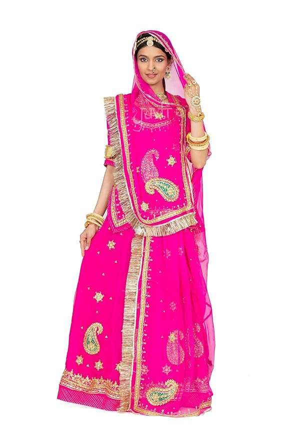 Yuvti Unstitched Georgette Rajputi Poshak Women Dress Danka & Gota Patti Work Rajasthani 
