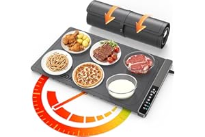 Food Warming Mat with 3-Zone Heating Mode, Redagod Electric Warming Tray with 9 Temperature & 8 Timer Settings, Hook and Roll Up Storage, Portable Countertop Food Heating Mat for Home Daily Use, Gray