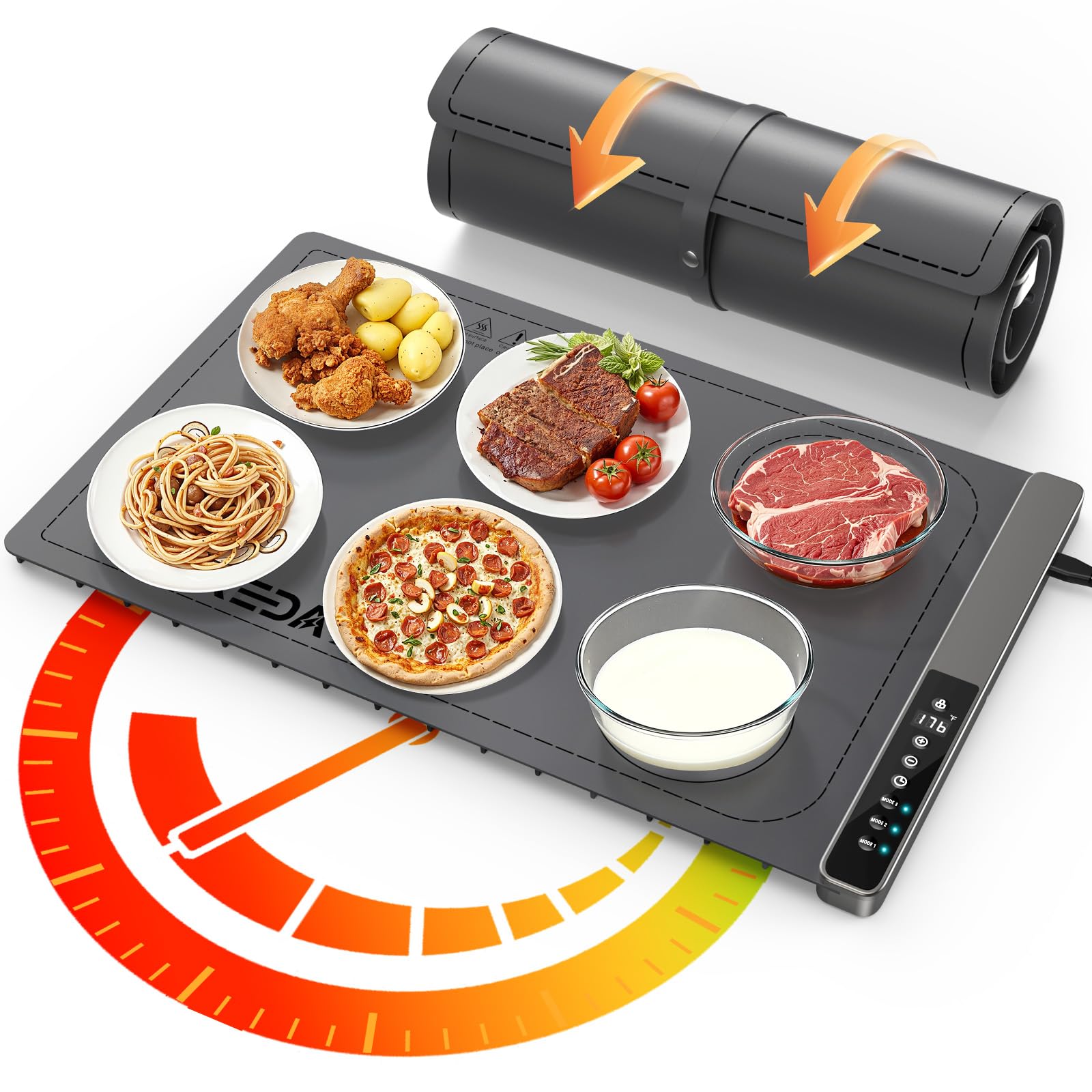 Photo 1 of ***MISSING PARTS***
Food Warming Mat with 3-Zone Heating Mode, Redagod Electric Warming Tray with 9 Temperature & 8 Timer Settings, Hook and Roll Up Storage, Portable Countertop Food Heating Mat for Home Daily Use, Gray