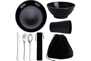Kyraton Camping Utensils, Portable Travel Silverware Set With Reusable Light Weight Mug, Bowls and Plate, Stainless Steel Cutlery Set, Camping Mess Kit for 1 Person