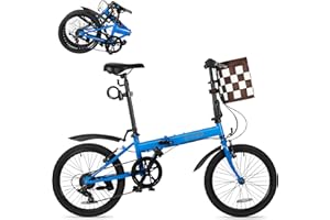 BGGFNZ 20 Inch Folding Bike for Adults, 7 Speed Foldable Bike with Basket, Lightweight Folding Bicycle with Adjustable Seat & Front and Rear V-Brakes